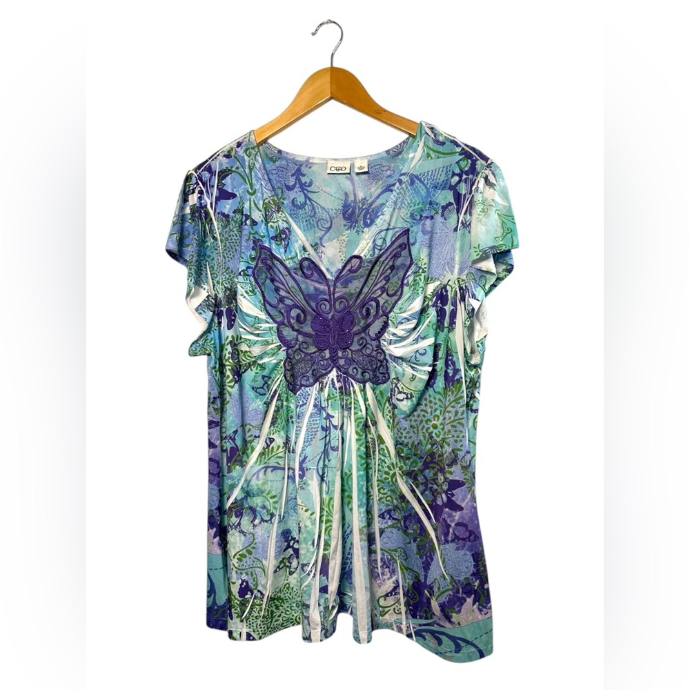 Cato Womens Y2K Butterfly Whimsy Fairy Princess Paisley Floral Blouse Size XL